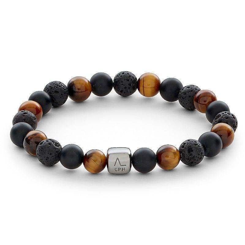 Alexander Lynggaard Bracelet Los Angeles 8mm with brown, black and lava stone on elastic, Model C10013-001-1.