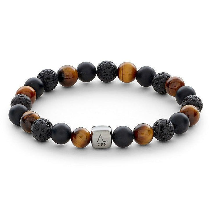 Alexander Lynggaard Bracelet Los Angeles 8mm with brown, black and lava stone on elastic, Model C10013-001-1.