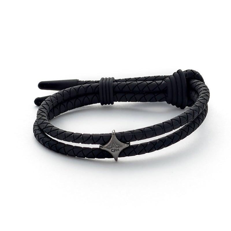 Alexander Lynggaard Bracelet Red Laver Black Silicone, black braided bracelet with star detail. Model S00011-1