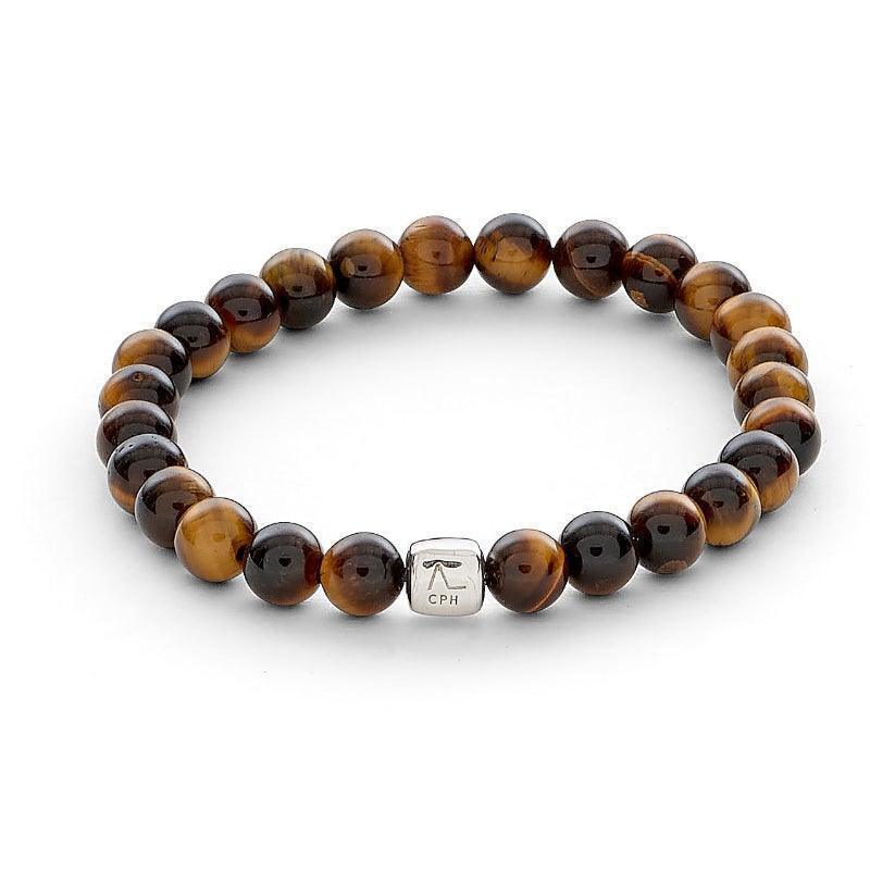 Alexander Lynggaard Bracelet Tiger Eye 6mm with smooth brown stone beads and silver logo. Model c00213-001-1