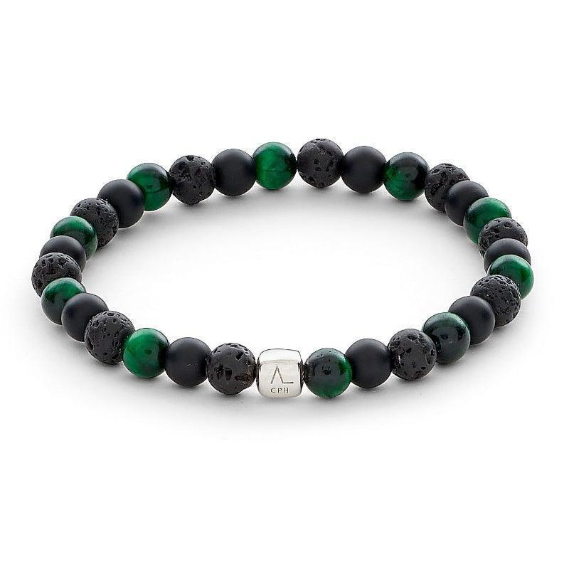 Alexander Lynggaard Bracelet Tuscany 6mm with green, black and lava beads and silver detail. Model C20183-001