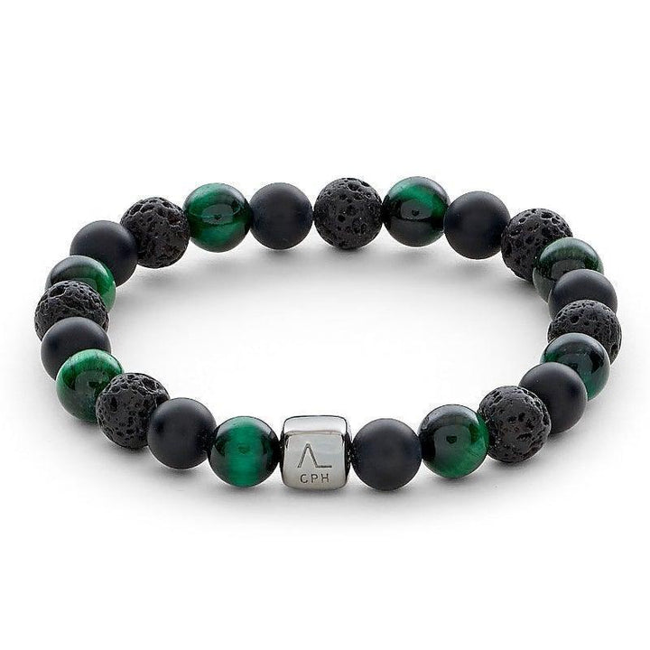 Alexander Lynggaard Bracelet Tuscany 8mm with green pearls, black lava pearls and matte black stone, Model c10183-001-1