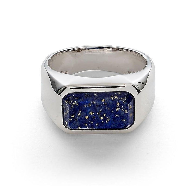 Alexander Lynggaard Ring Hope Signet Lapis Facet shows a silver ring with blue lapis stone, Model H70021-002-1.