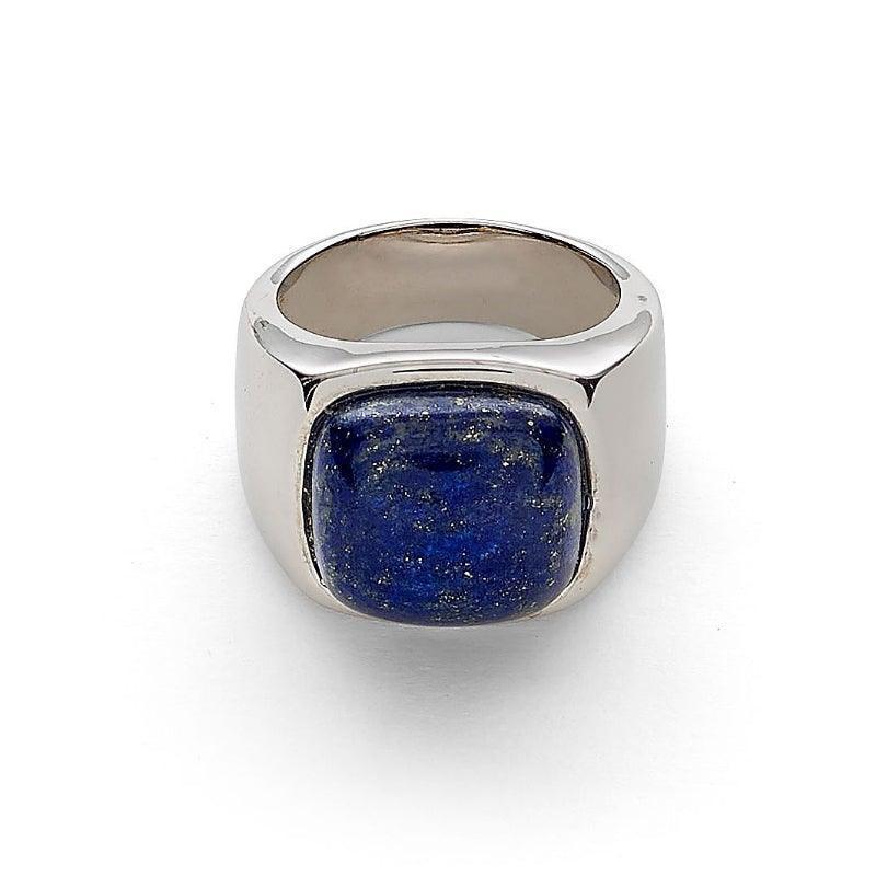 Alexander Lynggaard Ring Hope Signet Lapis in silver with square blue stone, polished finish. Model H10020-002-1