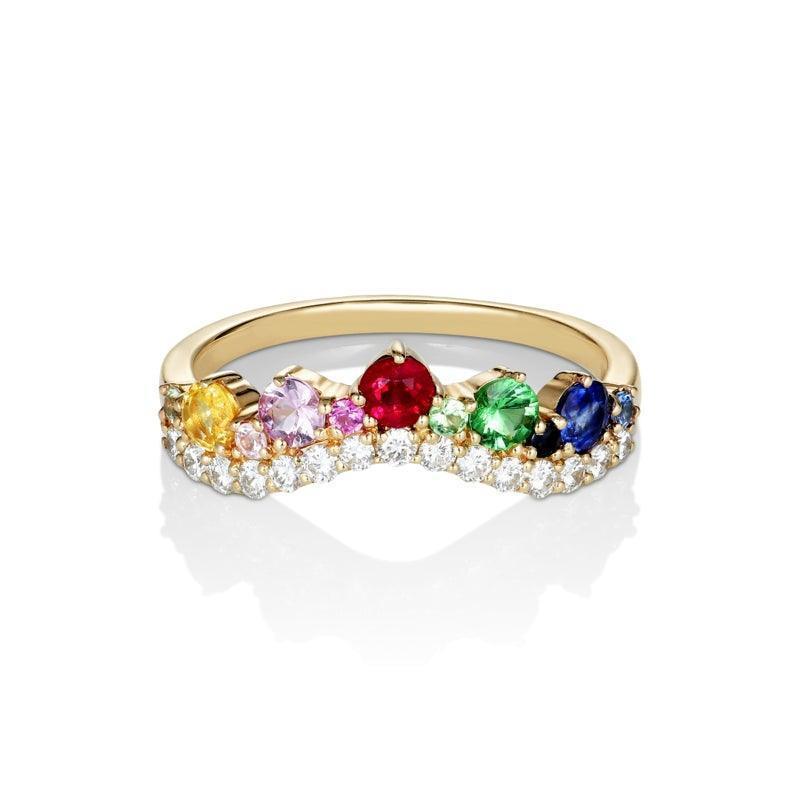 anpé atelier josephine 14kt gold ring with colored gemstones and diamonds in bow shape, Model 2458-001-1