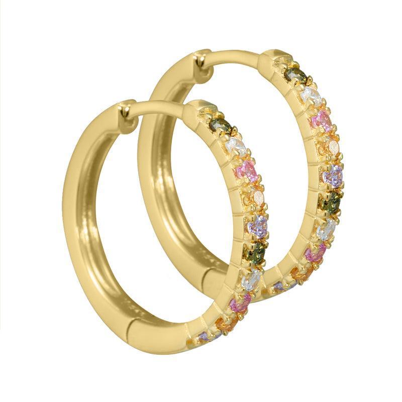 Aqua Dulce Elina Creole in gold-plated silver with colored zirconia, elegant close-up. Model 3829-3829-1