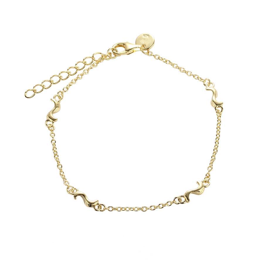 Aqua Dulce Rhumba Bracelet Silver/gold plated shown on white background, fine gold colored chain bracelet with wavy details. Model 5104-5104-1.