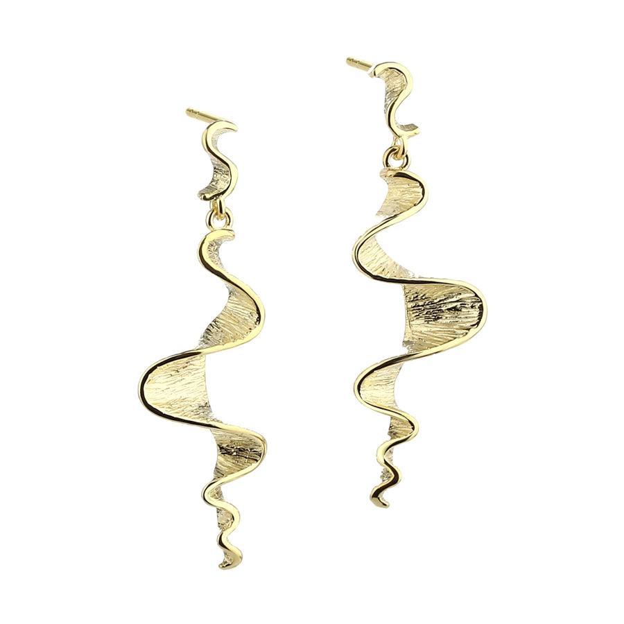 Aqua Dulce Rhumba Long Earrings, silver plated spiral design in shiny gold finish. Model 5102-5102-1
