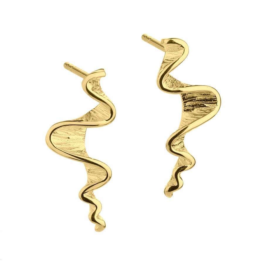 Aqua Dulce Rhumba ear studs, spiral shaped in glossy and matte gold finish, Model 5153-5153-1.
