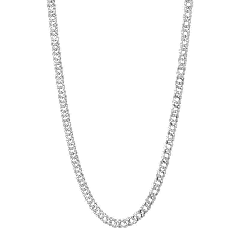 Aqua Dulce Rombo necklace in silver shows an elegant, classic silver chain against a white background. Model 4092-1.