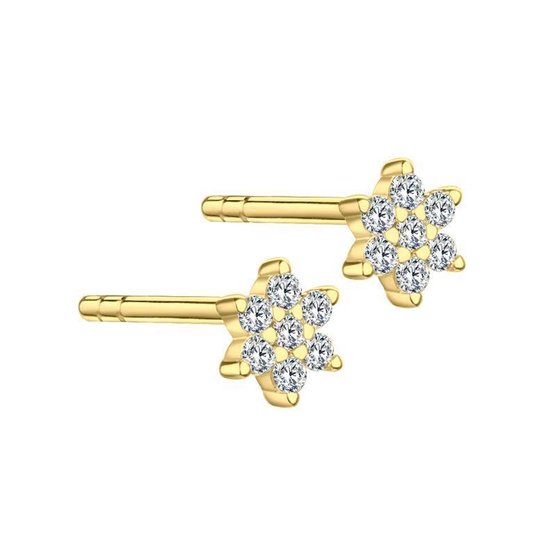 Aqua Dulce Samara earrings in gold-plated silver with floral motif and clear stones, Model 4497-4497-1