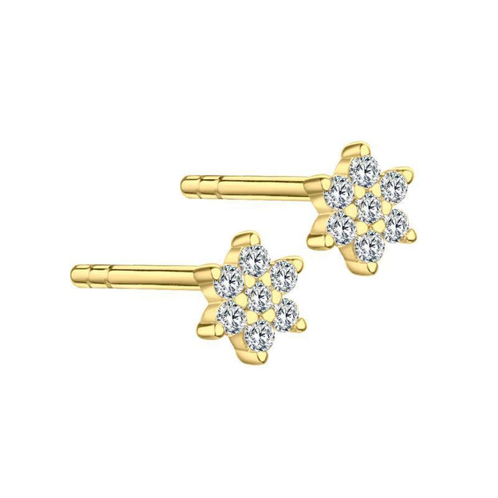 Aqua Dulce Samara earrings in gold-plated silver with floral motif and clear stones, Model 4497-4497-1