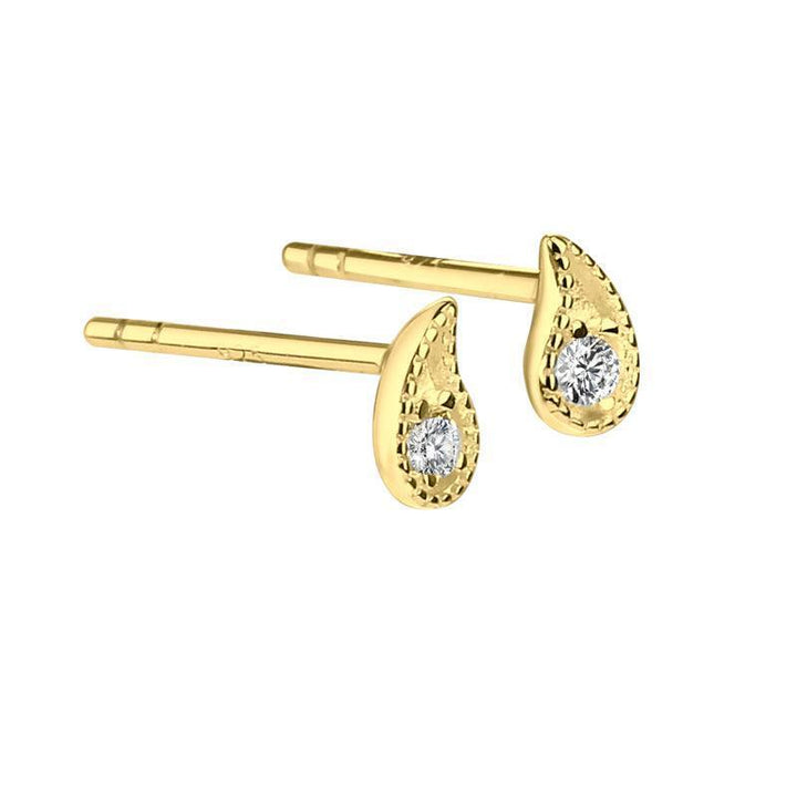 Aqua Dulce Vims Stud Earrings Silver Plated shows a set of drop shaped gold look stud earrings with clear stone, Model 4495-4495-1.