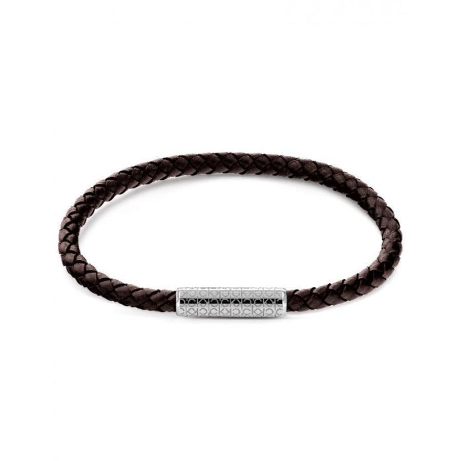 Calvin Klein Braided Bracelet 19.5cm Leather Brown with braided leather and silver magnetic clasp. Model 35000102-35000102-1