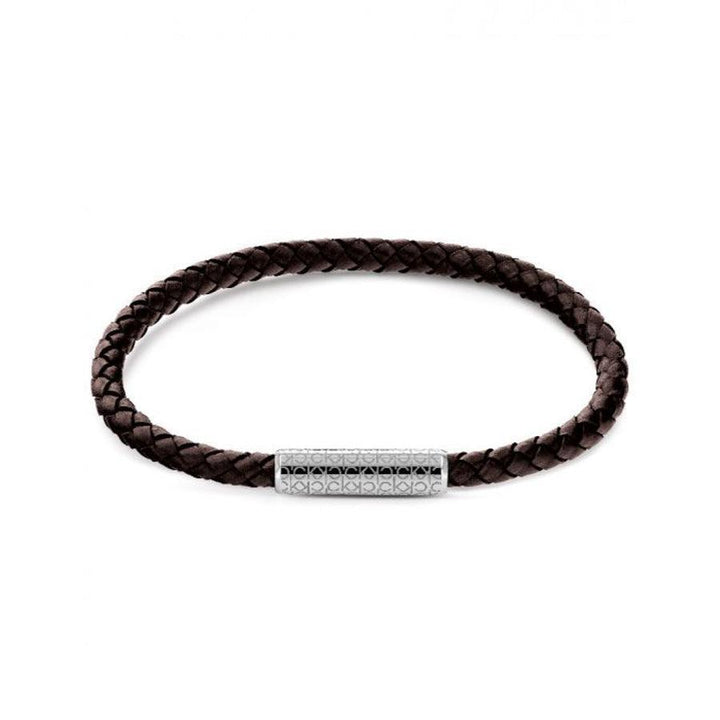 Calvin Klein Braided Bracelet 19.5cm Leather Brown with braided leather and silver magnetic clasp. Model 35000102-35000102-1