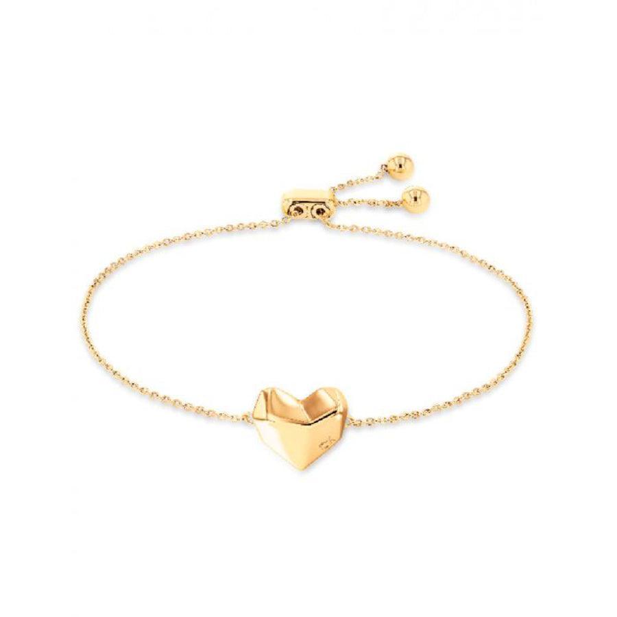 Calvin Klein Faceted Heart Bracelet steel gold with chain and faceted heart on white background. Model 35000039-35000039