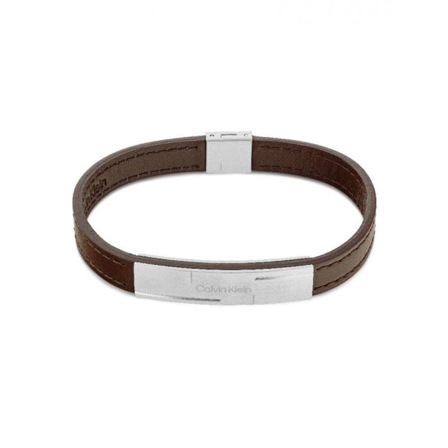 Calvin Klein Grid Bracelet 19.5 cm brown leather bracelet with silver buckle, Model 35000057-35000057-1