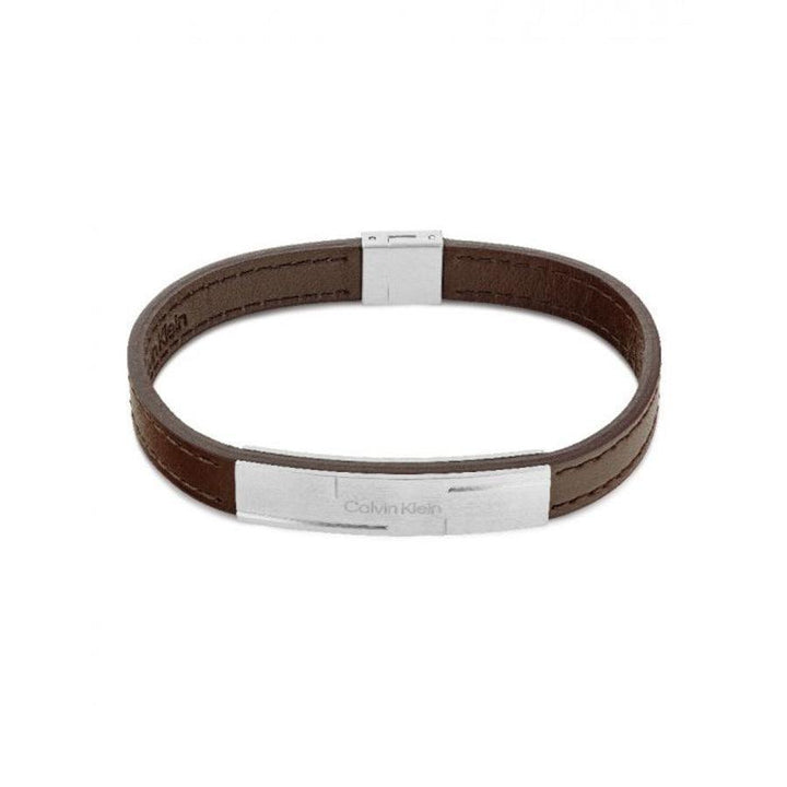 Calvin Klein Grid Bracelet 19.5 cm brown leather bracelet with silver buckle, Model 35000057-35000057-1