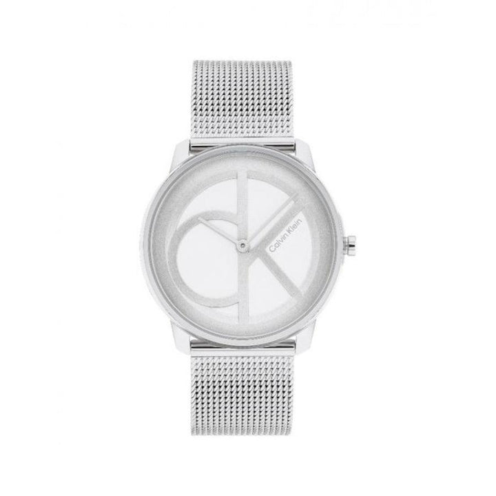 Calvin Klein Iconic Mesh women's watch with silver mesh strap and minimalist dial. Model 25200032.