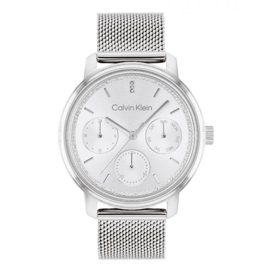 Calvin Klein Shimmer Women's watch with silver mesh strap and sparkling dial, Model 25200180-25200180-1.