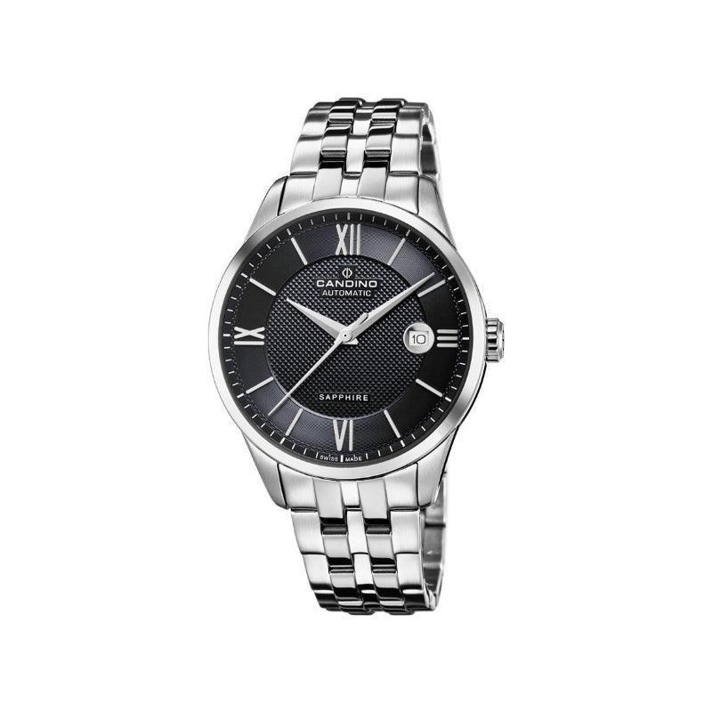 Candino Automatic Men's Watch with Black Dial, Roman Numerals and Steel Link, Model C47053-C47053-1
