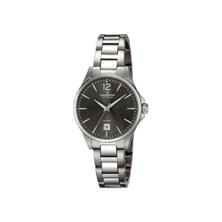 Candino Lady's Titanium C4608/3 shows an elegant ladies watch in silver titanium with a black dial. Model C4608/3-1.