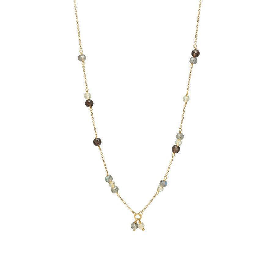 carre-necklace-with-precious stones shows a gold chain with colored precious stones, Model FC4364LBGRTST
