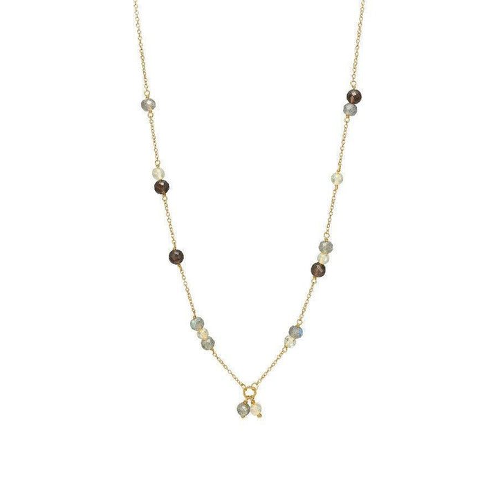 carre-necklace-with-precious stones shows a gold chain with colored precious stones, Model FC4364LBGRTST