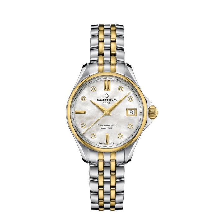 Certina DS Action Powermatic 80 women's watch with diamonds, two-tone dial and steel chain. Model C0322072211600