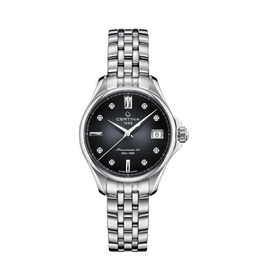 Certina DS Action Powermatic 80 women's watch with black dial and steel link, Model C0322071105600