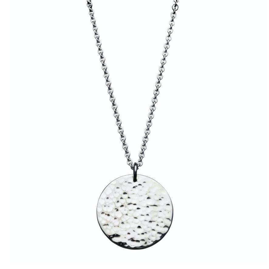 Cuff Copenhagen silver necklace with hammered round pendant, simple design, Model H1679-1