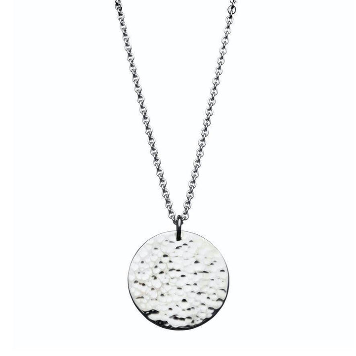 Cuff Copenhagen silver necklace with hammered round pendant, simple design, Model H1679-1