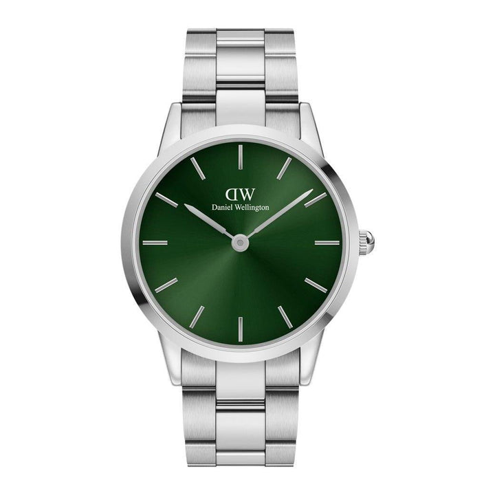 Daniel Wellington Iconic Emerald 40mm with silver chain and green dial, Model DW00100427-adw00100427.
