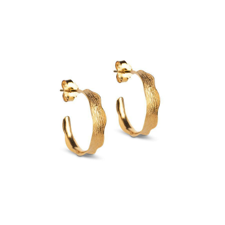 enamel-ane-small-hoops. Elegant small hoop earrings in matte gold finish with wavy structure. Model E289GM-E289GM-1