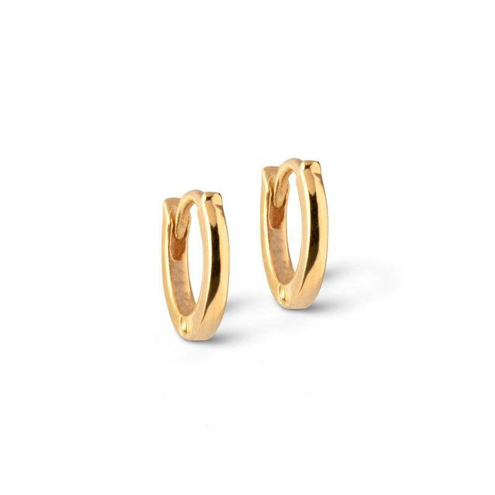 enamel classic gold-plated hoops 6mm shows a set of classic, small, round earrings in shiny gold-plated metal on a white background. Model e175g-e175g-1