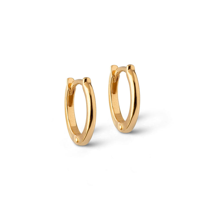 Enamel Classic Gilded Hoops 8mm shown as a set of small, smooth gold colored hoops. Model E176G-E176G-1.