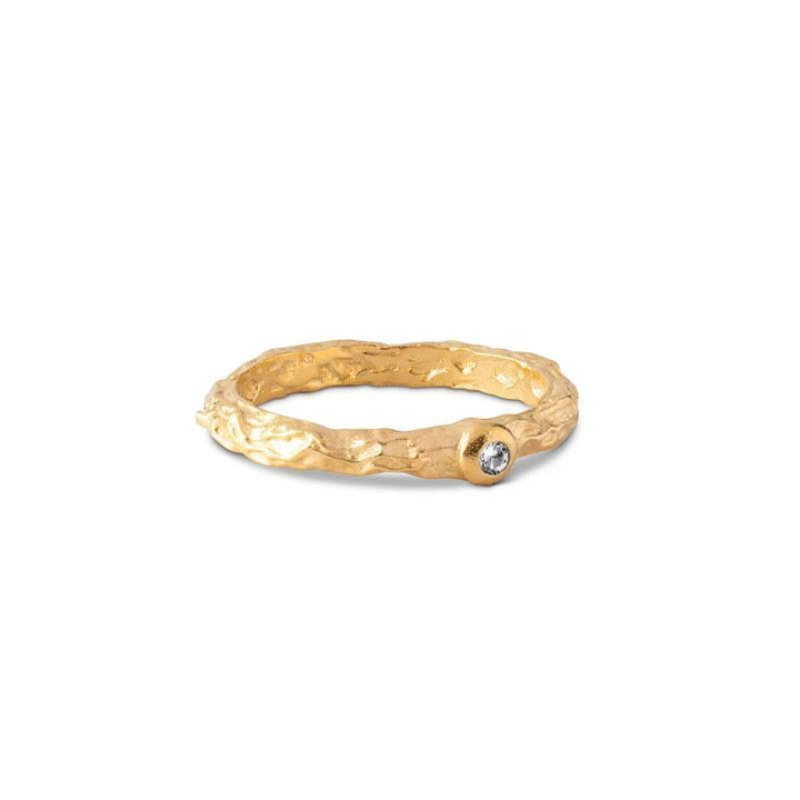 enamel coralle gold plated ring with organic texture and a small clear stone, Model R57GM-R57GM-001-1