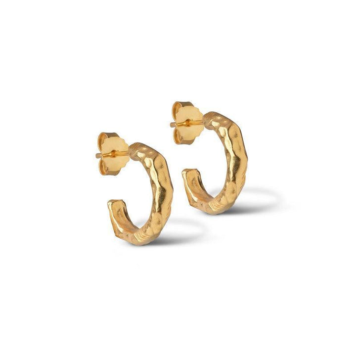 enamel-hali-gold-plated-hoops, hammered round earrings, shiny gold color style, Model E221GM-E221GM-1