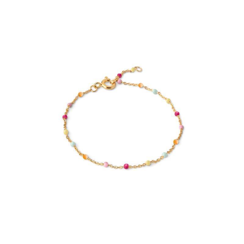 enamel lola bracelet b66g rainbow with colored pearls on fine gold chain, Model B66G-RAINBOW
