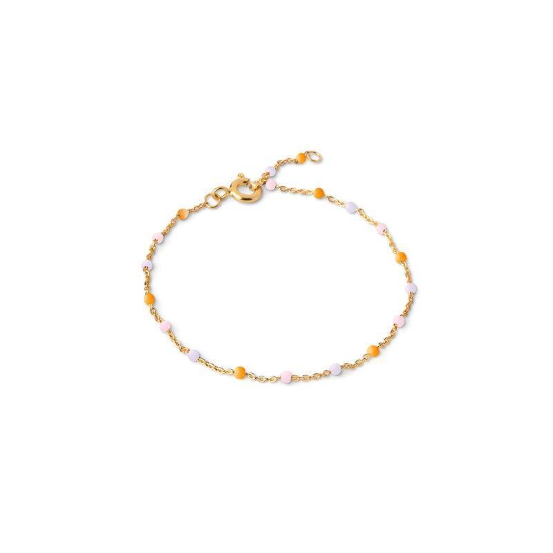 enamel lola gold-plated bracelet B66G HEAVENLY with small pastel pearls in yellow and purple on a fine chain, Model B66G-HEAVENLY-1