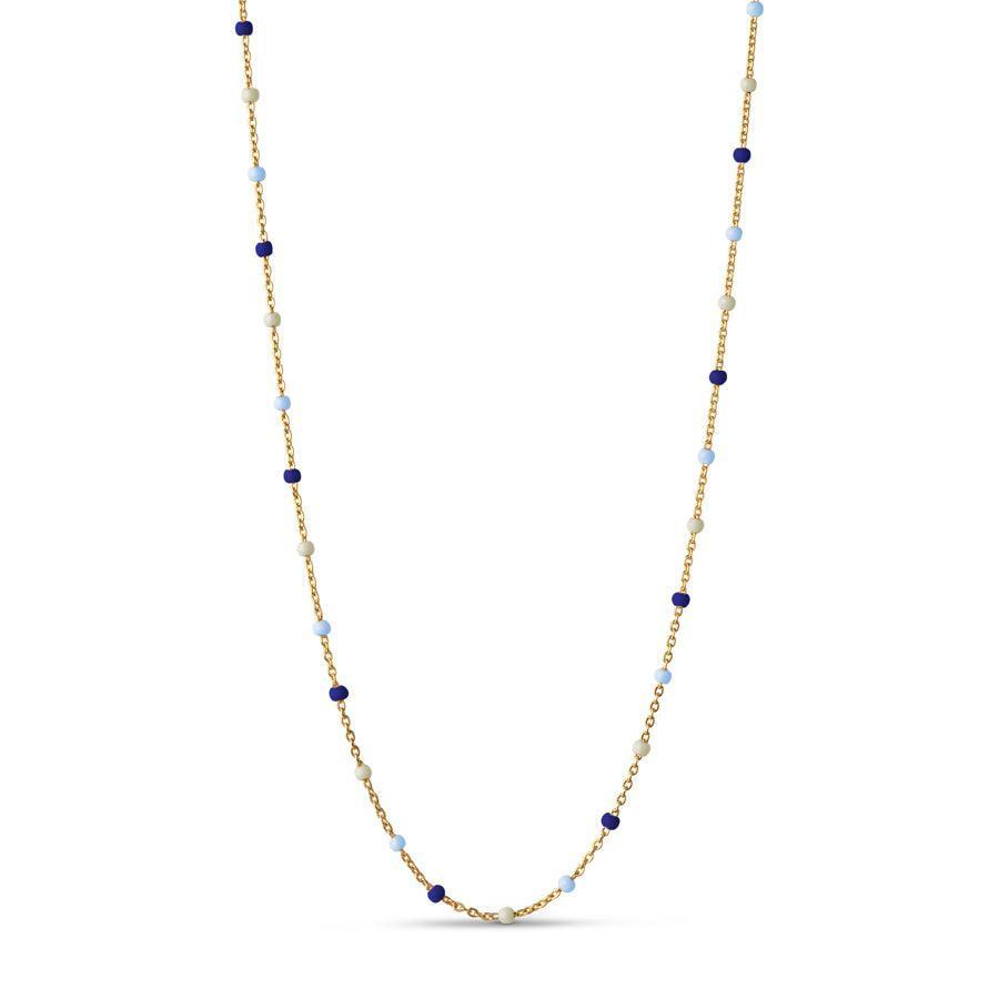 enamel lola necklace marine, gold chain with blue and light pearls, Model N55G-MARINE-N55G-MARINE-1