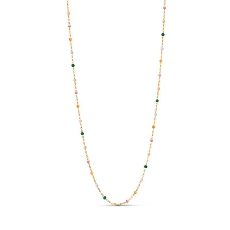 enamel lola necklace n55g dreamy, chain in gold-colored metal with colored pearls on a white background. Model N55G-DREAMY-1