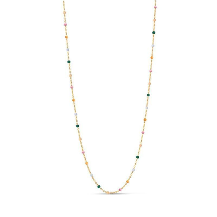 enamel lola necklace n55g dreamy, chain in gold-colored metal with colored pearls on a white background. Model N55G-DREAMY-1