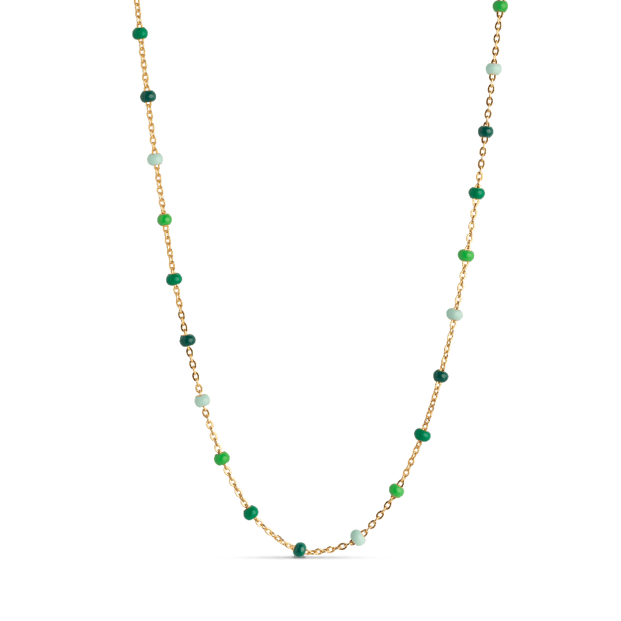 Enamel Lola Necklace Spring with gold chain and green pearls, elegant and colorful. Model SPRING-N55G