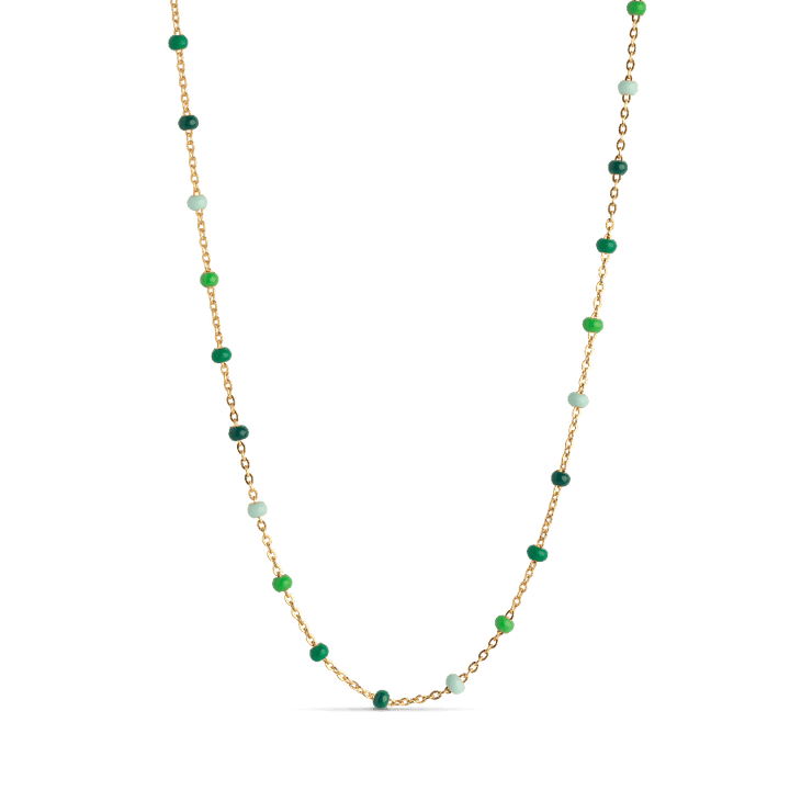 Enamel Lola Necklace Spring with gold chain and green pearls, elegant and colorful. Model SPRING-N55G