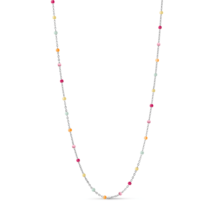 enamel lola sol necklace n55s rainbow with small colorful pearls on silver chain. Model N55S-RAINBOW-1