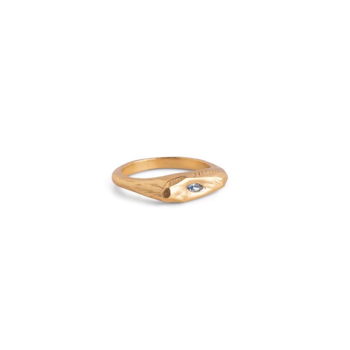 enamel luisa ring r65gm with matte gold surface and small clear stone in front, Model R65GM-001-1
