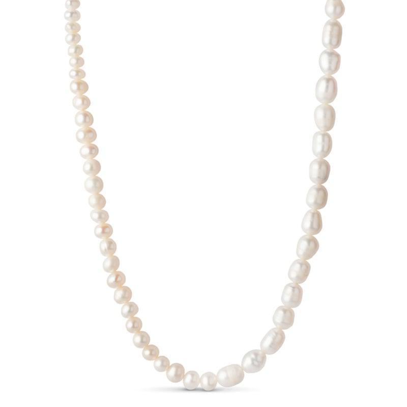 enamel pearlie necklace shown in close-up with white freshwater pearls, elegant and classic style. Model N67G-N67G-1