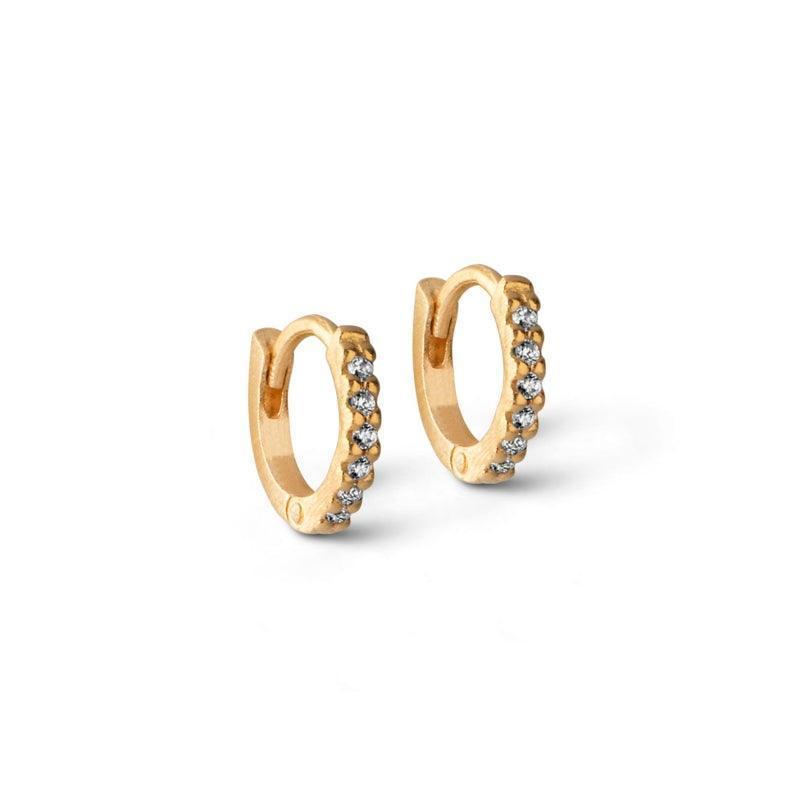Enamel Petite Flora Gold-plated Hoops 6mm, small gold-plated earrings with clear stones in front. Model e173gm-e173gm-1