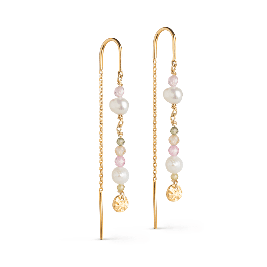 Enamel Sofia earrings, silver-plated with freshwater pearls and colored stones. Model E282G-E282G-1.